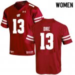 Women's Wisconsin Badgers NCAA #13 Chimere Dike Red Authentic Under Armour Stitched College Football Jersey XS31G33NQ